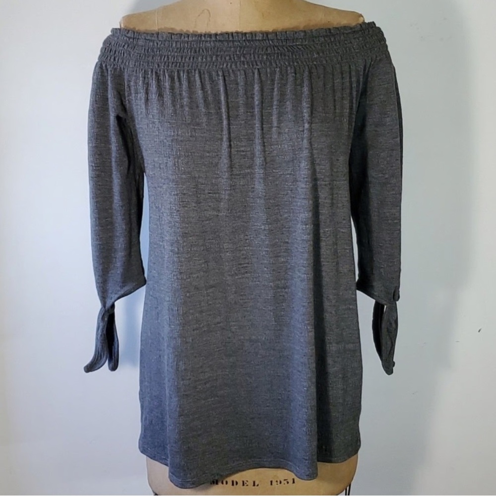 White House Black Market Gray Off the Shoulder Smocked Tunic Top Women's Medium